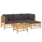 vidaXL Set de muebles de jardín 5 piezas bambú con cojines gris oscuro vidaXL Set de muebles de jardín 5 piezas bambú con cojines gris oscuro
