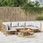 vidaXL Set de muebles de jardín 7 piezas bambú y cojines gris claro