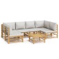 vidaXL Set de muebles de jardín 7 piezas bambú y cojines gris claro