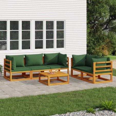 vidaXL Juego muebles de jardín 6 piezas madera maciza y cojines verdes