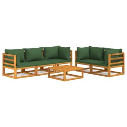 vidaXL Juego muebles de jardín 6 piezas madera maciza y cojines verdes