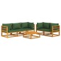 vidaXL Juego muebles de jardín 6 piezas madera maciza y cojines verdes vidaXL Juego muebles de jardín 6 piezas madera maciza y cojines verdes