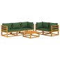 vidaXL Juego muebles de jardín 6 piezas madera maciza y cojines verdes vidaXL Juego muebles de jardín 6 piezas madera maciza y cojines verdes