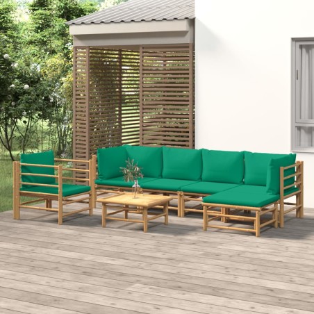 vidaXL Set de muebles de jardín 7 piezas bambú con cojines verde