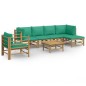 vidaXL Set de muebles de jardín 7 piezas bambú con cojines verde vidaXL Set de muebles de jardín 7 piezas bambú con cojines verde