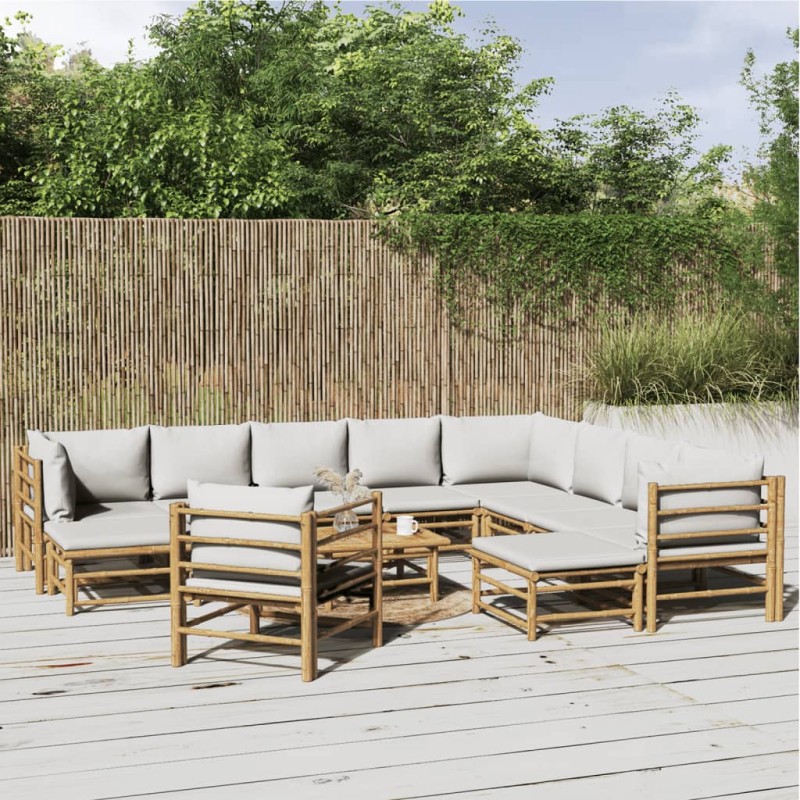 vidaXL Set de muebles de jardín 12 piezas bambú y cojines gris claro vidaXL Set de muebles de jardín 12 piezas bambú y cojines gris claro