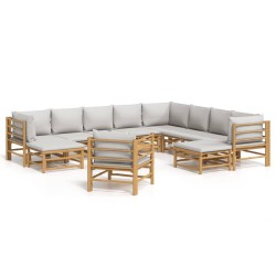 vidaXL Set de muebles de jardín 12 piezas bambú y cojines gris claro