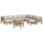 vidaXL Set de muebles de jardín 12 piezas bambú y cojines gris claro vidaXL Set de muebles de jardín 12 piezas bambú y cojines gris claro