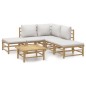 vidaXL Set de muebles de jardín 6 piezas bambú con cojines gris claro vidaXL Set de muebles de jardín 6 piezas bambú con cojines gris claro