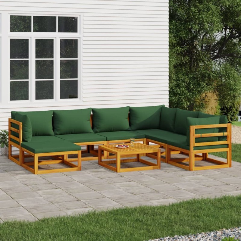 vidaXL Set de muebles de jardín 8 pzas madera maciza con cojines verde vidaXL Set de muebles de jardín 8 pzas madera maciza con cojines verde