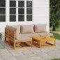 vidaXL Set muebles de jardín 5 pzas madera maciza y cojines gris taupé vidaXL Set muebles de jardín 5 pzas madera maciza y cojines gris taupé