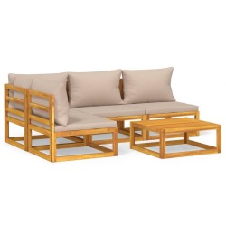 vidaXL Set muebles de jardín 5 pzas madera maciza y cojines gris taupé