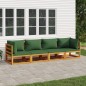 vidaXL Juego muebles de jardín 4 piezas madera maciza y cojines verdes vidaXL Juego muebles de jardín 4 piezas madera maciza y cojines verdes