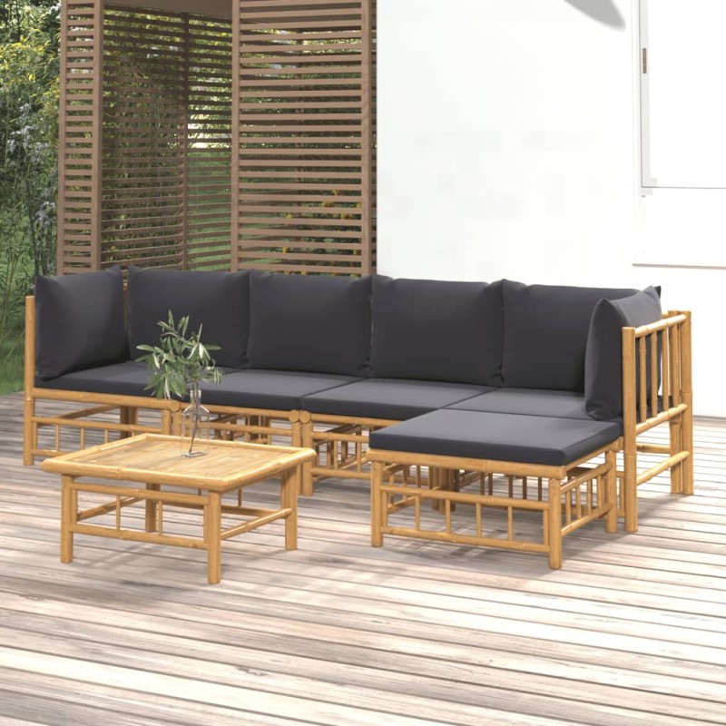 vidaXL Set de muebles de jardín 6 piezas bambú con cojines gris oscuro vidaXL Set de muebles de jardín 6 piezas bambú con cojines gris oscuro