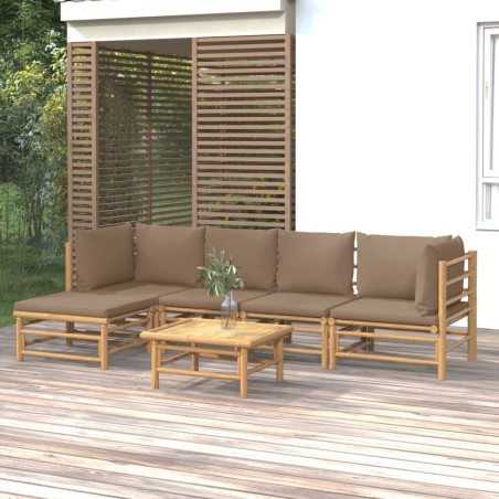 vidaXL Set de muebles de jardín 6 piezas bambú con cojines gris taupé