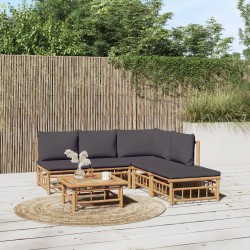 vidaXL Set de muebles de jardín 6 piezas bambú con cojines gris oscuro