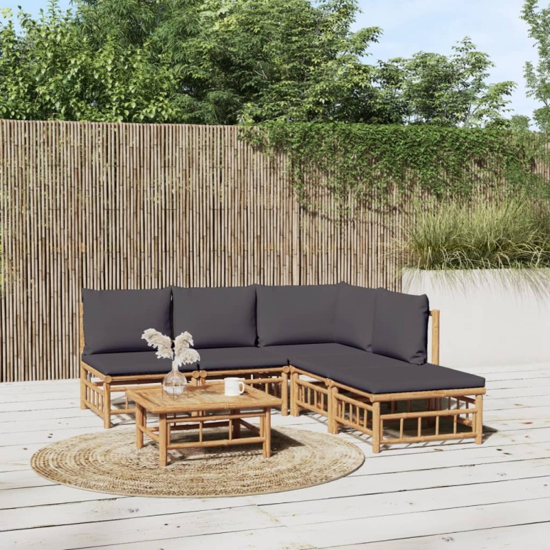 vidaXL Set de muebles de jardín 6 piezas bambú con cojines gris oscuro