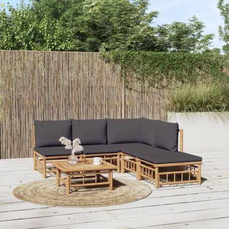 vidaXL Set de muebles de jardín 6 piezas bambú con cojines gris oscuro