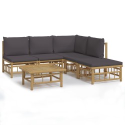 vidaXL Set de muebles de jardín 6 piezas bambú con cojines gris oscuro