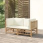 vidaXL Sofás de esquina de jardín 2 uds bambú con cojines blanco crema vidaXL Sofás de esquina de jardín 2 uds bambú con cojines blanco crema
