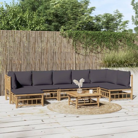 vidaXL Set de muebles de jardín 8 piezas bambú con cojines gris oscuro