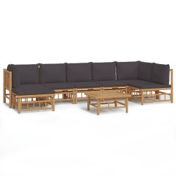 vidaXL Set de muebles de jardín 8 piezas bambú con cojines gris oscuro