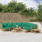 vidaXL Set de muebles de jardín 12 piezas bambú con cojines verde vidaXL Set de muebles de jardín 12 piezas bambú con cojines verde