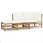 vidaXL Set de muebles de jardín 3 piezas bambú y cojines blanco crema