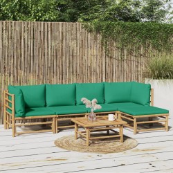 vidaXL Set de muebles de jardín 6 piezas bambú con cojines verde