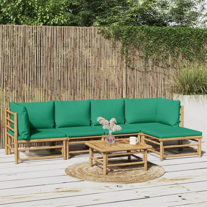 vidaXL Set de muebles de jardín 6 piezas bambú con cojines verde vidaXL Set de muebles de jardín 6 piezas bambú con cojines verde