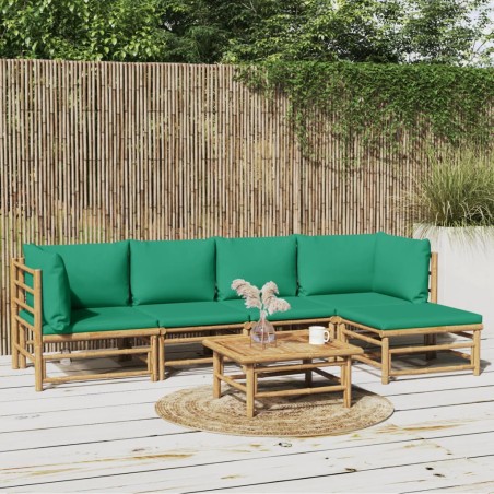 vidaXL Set de muebles de jardín 6 piezas bambú con cojines verde