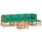 vidaXL Set de muebles de jardín 6 piezas bambú con cojines verde vidaXL Set de muebles de jardín 6 piezas bambú con cojines verde