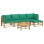 vidaXL Set de muebles de jardín 6 piezas bambú con cojines verde vidaXL Set de muebles de jardín 6 piezas bambú con cojines verde