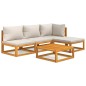 vidaXL Set muebles de jardín 5 pzas madera maciza y cojines gris claro vidaXL Set muebles de jardín 5 pzas madera maciza y cojines gris claro