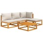 vidaXL Set muebles de jardín 5 pzas madera maciza y cojines gris claro vidaXL Set muebles de jardín 5 pzas madera maciza y cojines gris claro