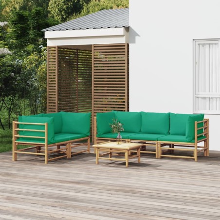 vidaXL Set de muebles de jardín 6 piezas bambú con cojines verde