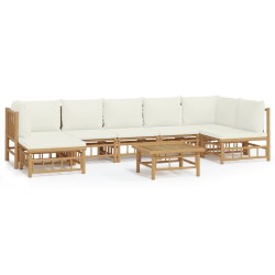 vidaXL Set de muebles de jardín 8 piezas bambú y cojines blanco crema