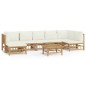 vidaXL Set de muebles de jardín 8 piezas bambú y cojines blanco crema vidaXL Set de muebles de jardín 8 piezas bambú y cojines blanco crema