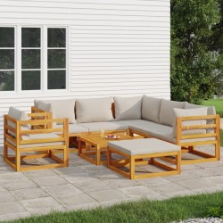 vidaXL Set muebles de jardín 8 pzas madera maciza y cojines gris claro
