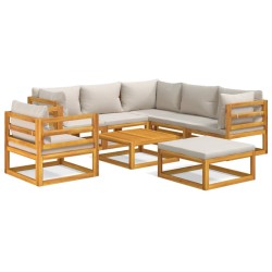 vidaXL Set muebles de jardín 8 pzas madera maciza y cojines gris claro