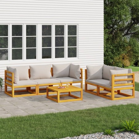 vidaXL Set muebles de jardín 6 pzas madera maciza y cojines gris claro