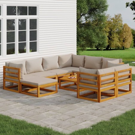 vidaXL Set muebles jardín 10 pzas madera maciza y cojines gris claro