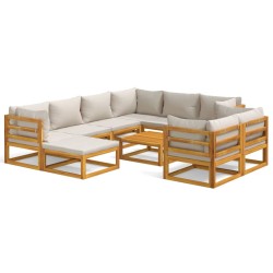 vidaXL Set muebles jardín 10 pzas madera maciza y cojines gris claro