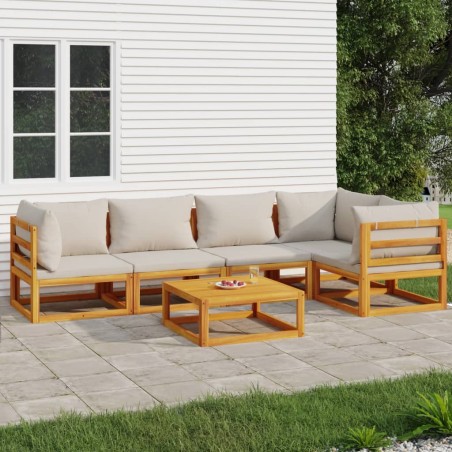 vidaXL Set muebles de jardín 6 pzas madera maciza y cojines gris claro