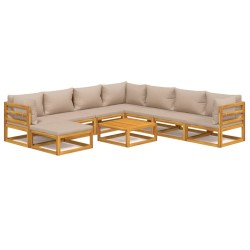 vidaXL Set muebles de jardín 9 pzas madera maciza y cojines gris taupé