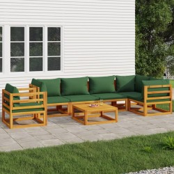 vidaXL Juego muebles de jardín 7 piezas madera maciza y cojines verdes
