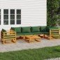 vidaXL Juego muebles de jardín 7 piezas madera maciza y cojines verdes vidaXL Juego muebles de jardín 7 piezas madera maciza y cojines verdes