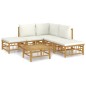 vidaXL Set de muebles de jardín 6 piezas bambú y cojines blanco crema vidaXL Set de muebles de jardín 6 piezas bambú y cojines blanco crema