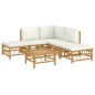 vidaXL Set de muebles de jardín 6 piezas bambú y cojines blanco crema vidaXL Set de muebles de jardín 6 piezas bambú y cojines blanco crema