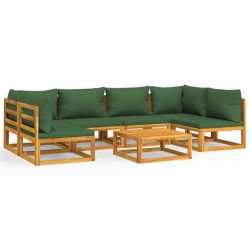 vidaXL Juego muebles de jardín 7 piezas madera maciza y cojines verdes